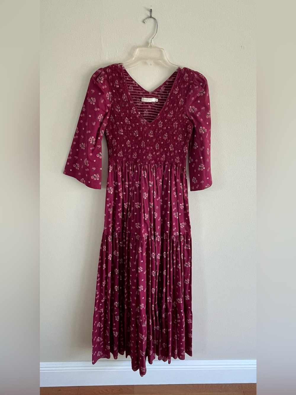 CHRISTY DAWN BASIL EUC  Burgundy Floral Midi Dress